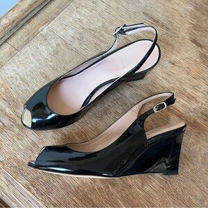 Stuart Weitzman Patent Leather Peep-toe Wedge Pump
